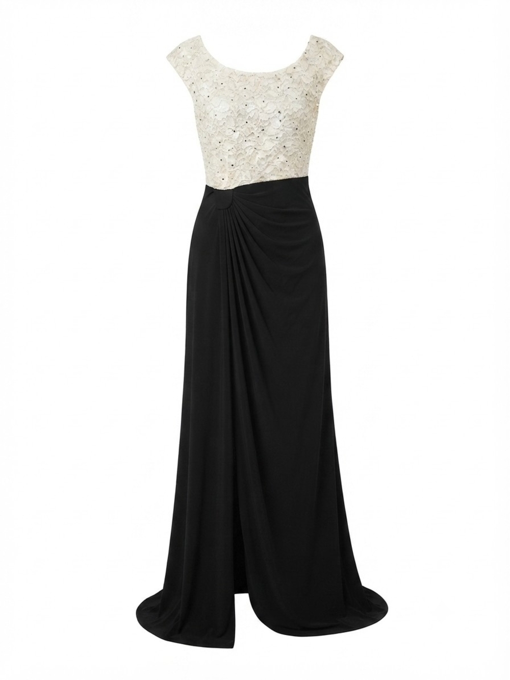connected apparel Black and Ivory Lace-Top Maxi Dress